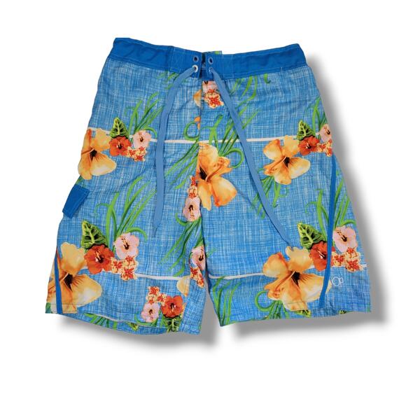 OP Ocean Pacific Men’s Blue Tropical Floral Swim Trunks - Medium - Picture 1 of 9
